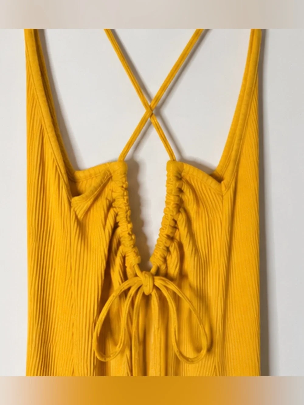 H&M Golden Honey Ribbed Open Back Midi Dress | Sleeveless Bodycon | Large